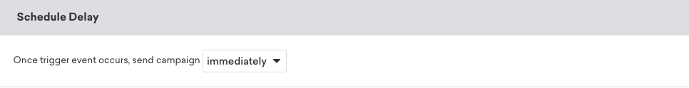 トリガーイベントが発生したらすぐにキャンペーンを送信するように設定された [スケジュールの遅延]。